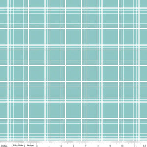 Ski Hill Ski Tracks Aqua Cotton Fabric