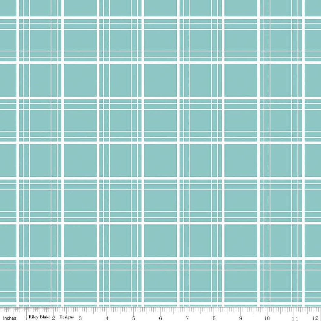 Ski Hill Ski Tracks Aqua Cotton Fabric