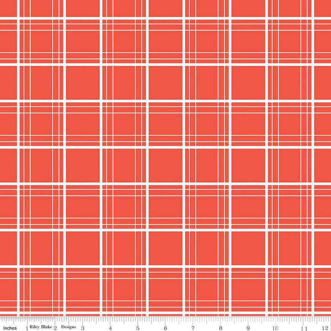 Ski Hill Ski Tracks Red Cotton Fabric