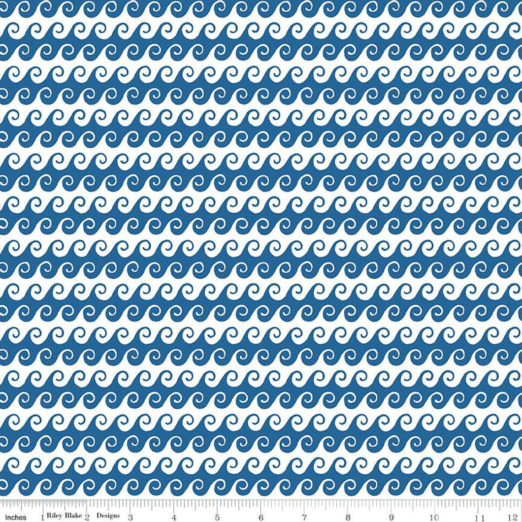 Free as the Ocean Waves Blue Cotton Fabric