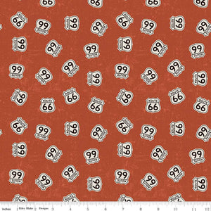 Route 66 Signs Rust Cotton Fabric