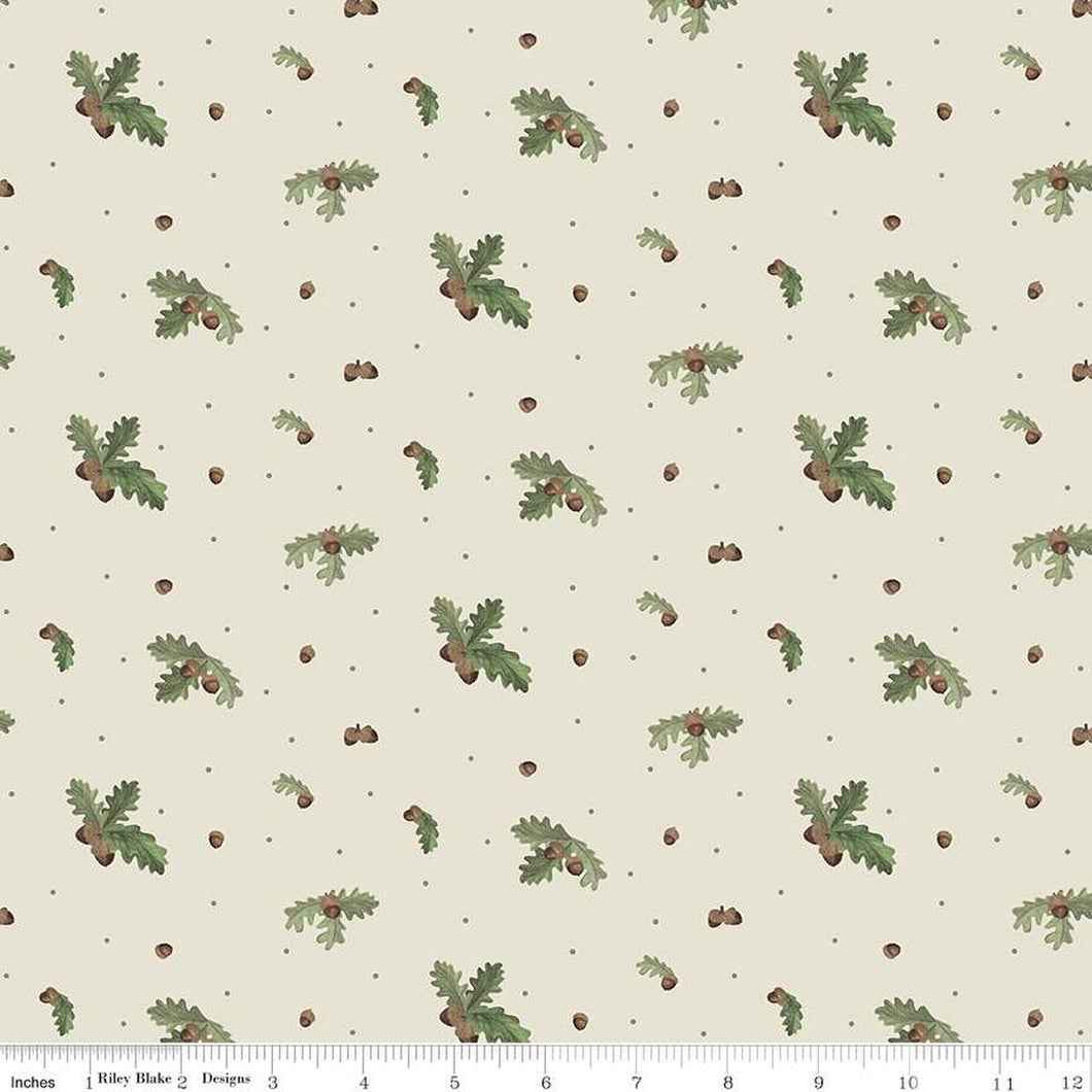 Handmade Valance or Curtain Panel Let's Get Lost in the Woods Acorns and Leaves Off White