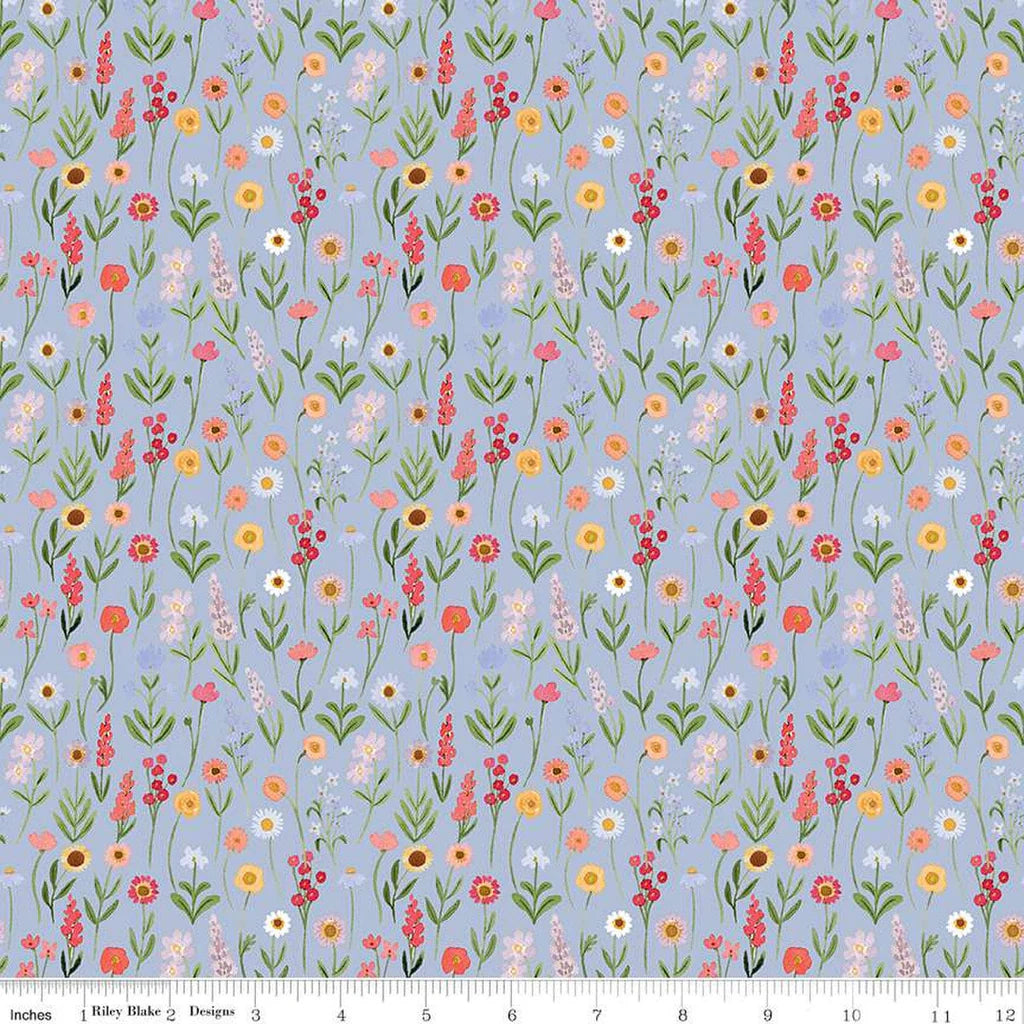 Handmade Valance or Curtain Panel Flora No. 6 Stems Periwinkle