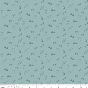 Let's Get Lost in the Woods Tracks Vintage Blue Cotton Fabric