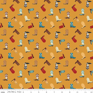 Handmade Valance or Curtain Panel Cowboys Boots Ochre