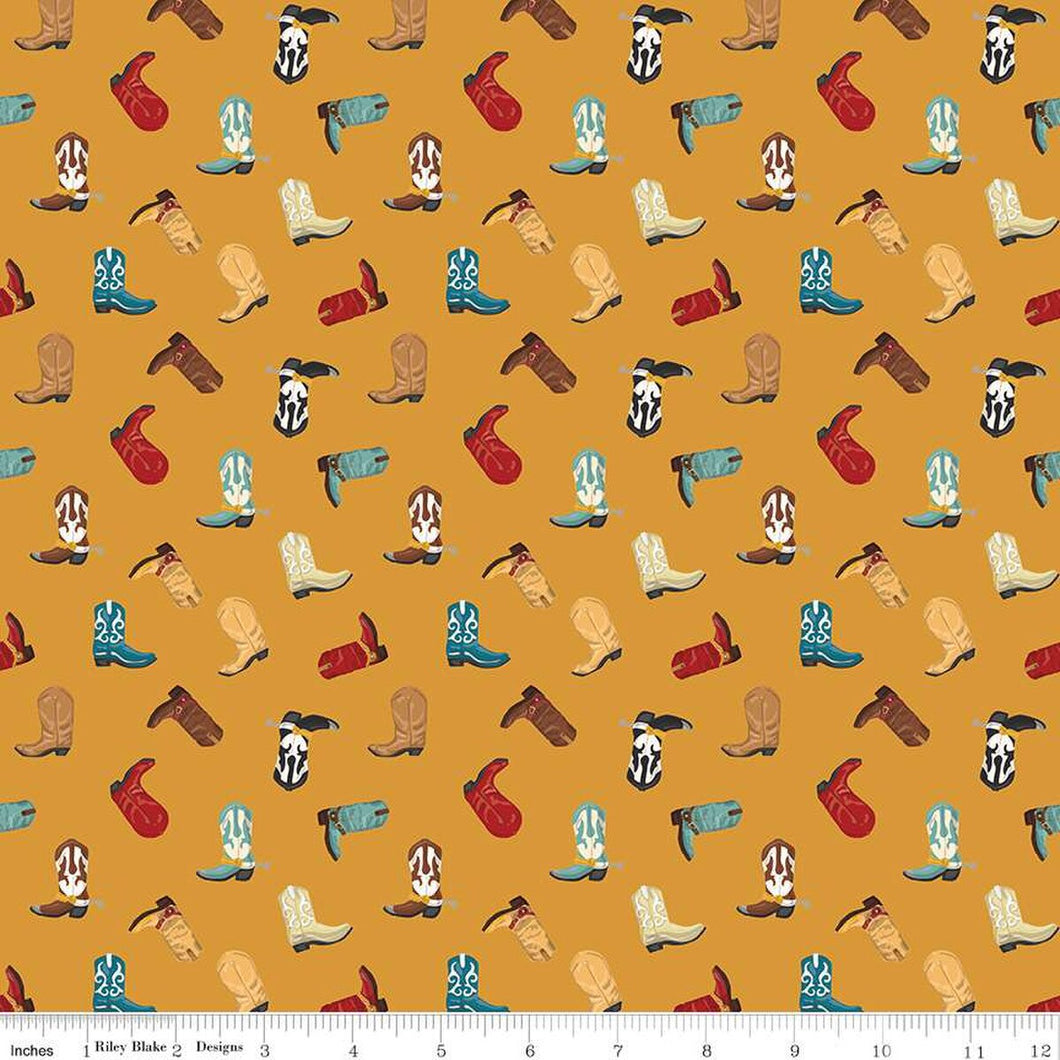 Handmade Valance or Curtain Panel Cowboys Boots Ochre