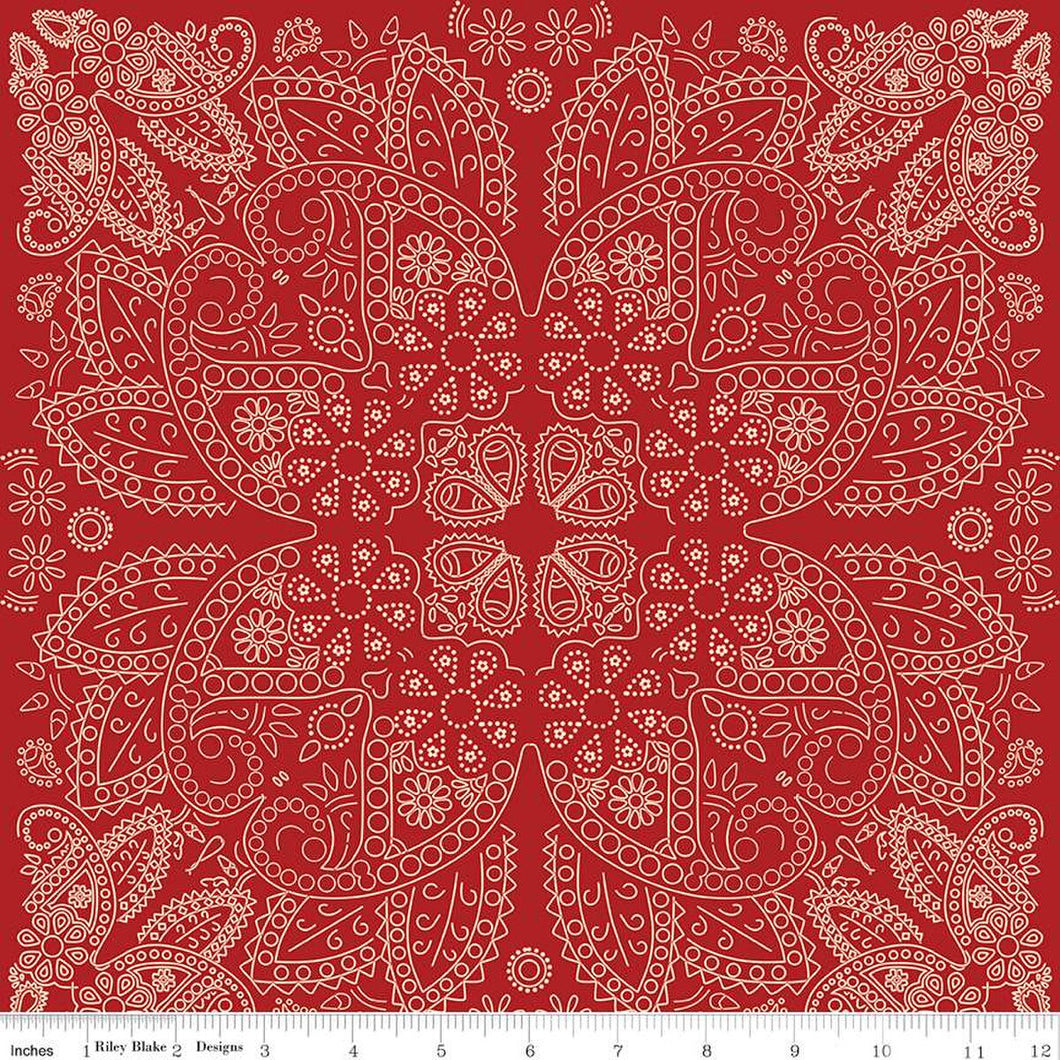 Handmade Valance or Curtain Panel Cowboys Bandana Barn Red