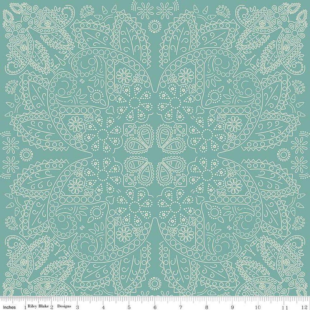 Handmade Valance or Curtain Panel Cowboys Bandana Teal