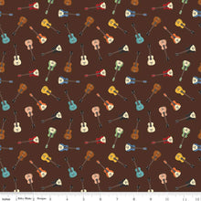 Load image into Gallery viewer, Handmade Valance or Curtain Panel Cowboys Guitars Brown
