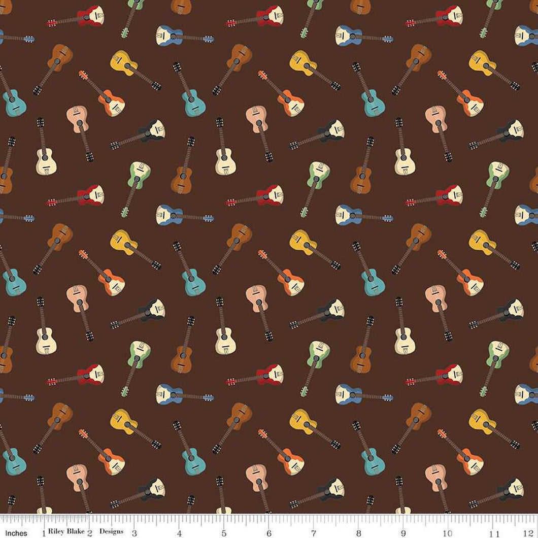 Handmade Valance or Curtain Panel Cowboys Guitars Brown