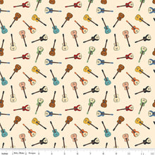 Load image into Gallery viewer, Handmade Valance or Curtain Panel Cowboys Guitars Cream
