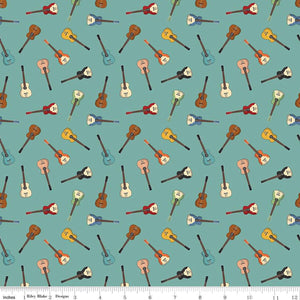 Handmade Valance or Curtain Panel Cowboys Guitars Teal