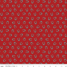 Load image into Gallery viewer, Handmade Valance or Curtain Panel Cowboys Horseshoes Barn Red
