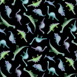 Handmade Placemat Or Table Runner Tossed Dinosaurs Black