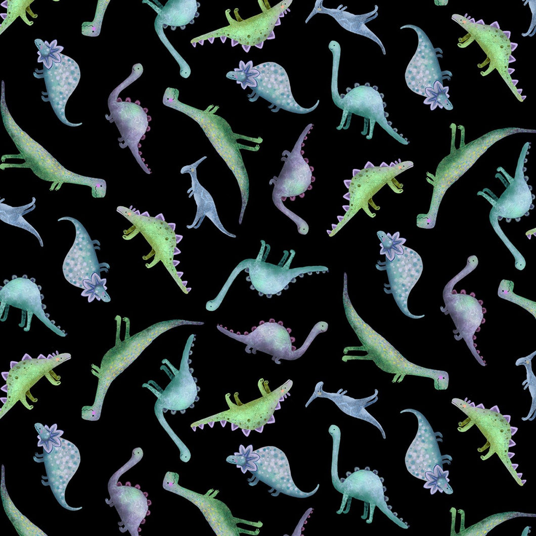 Handmade Placemat Or Table Runner Tossed Dinosaurs Black