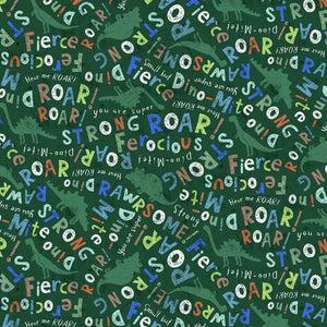 Handmade Placemat Or Table Runner Dinosaur and Words Green
