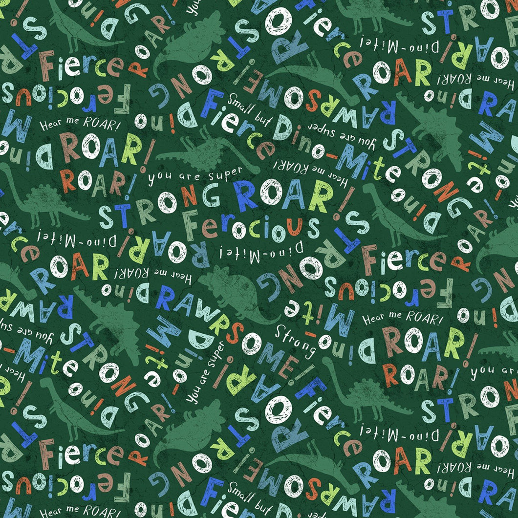 Handmade Placemat Or Table Runner Dinosaur and Words Green