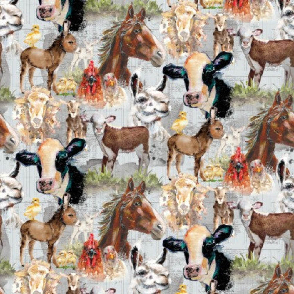Handmade Placemat Or Table Runner Farm Life Toile Mist Gray
