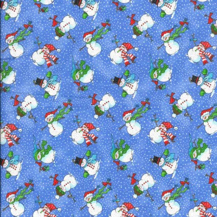 Handmade Placemat Or Table Runner Tossed Snowmen on Blue Christmas Glitter