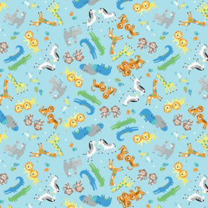 Noah's Journey Two by Two Animals Blue Cotton Fabric