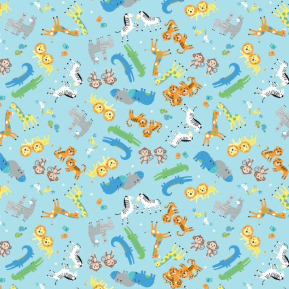 Noah's Journey Two by Two Animals Blue Cotton Fabric