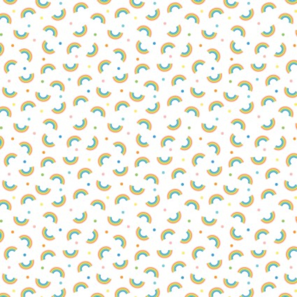 Noah's Journey Little Rainbows White Cotton Fabric
