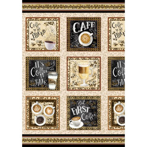 For The Love Of Coffee Coffee Time Panel Cotton Fabric