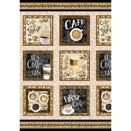 For The Love Of Coffee Coffee Time Panel Cotton Fabric
