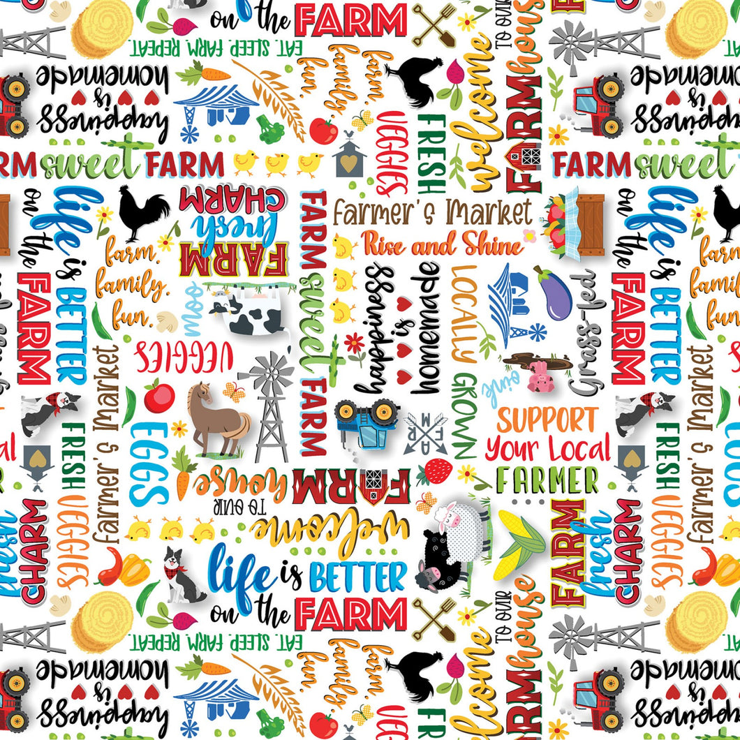 Barnyard Rules Fun Farm Words Cotton Fabric