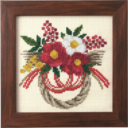 Cross Stitch Kit - Seasonal Flower Arrangement New Year's Wreath and Carnelia