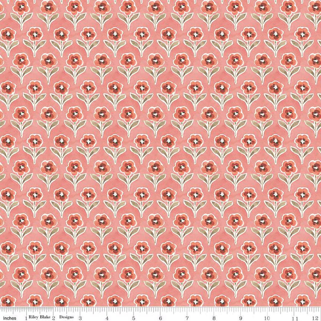 Handmade Valance or Curtain Panel Countryside Blossom Coral