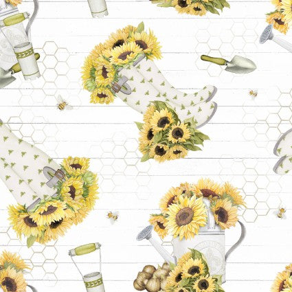 Sunflower Garden Rain Boots Cotton Fabric