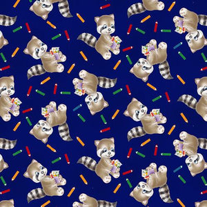 Painting The World Raccoons with Crayons Allover Cotton Fabric