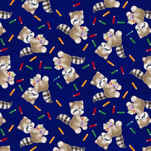 Painting The World Raccoons with Crayons Allover Cotton Fabric