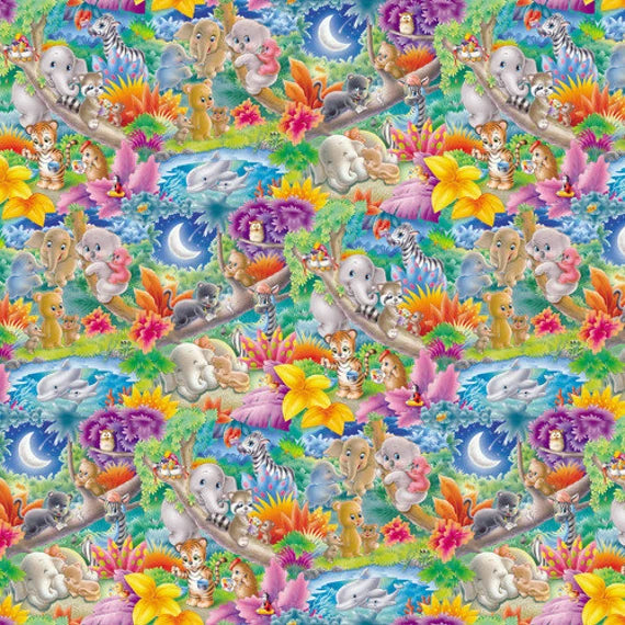 Painting The World Jungle Animals Allover Cotton Fabric