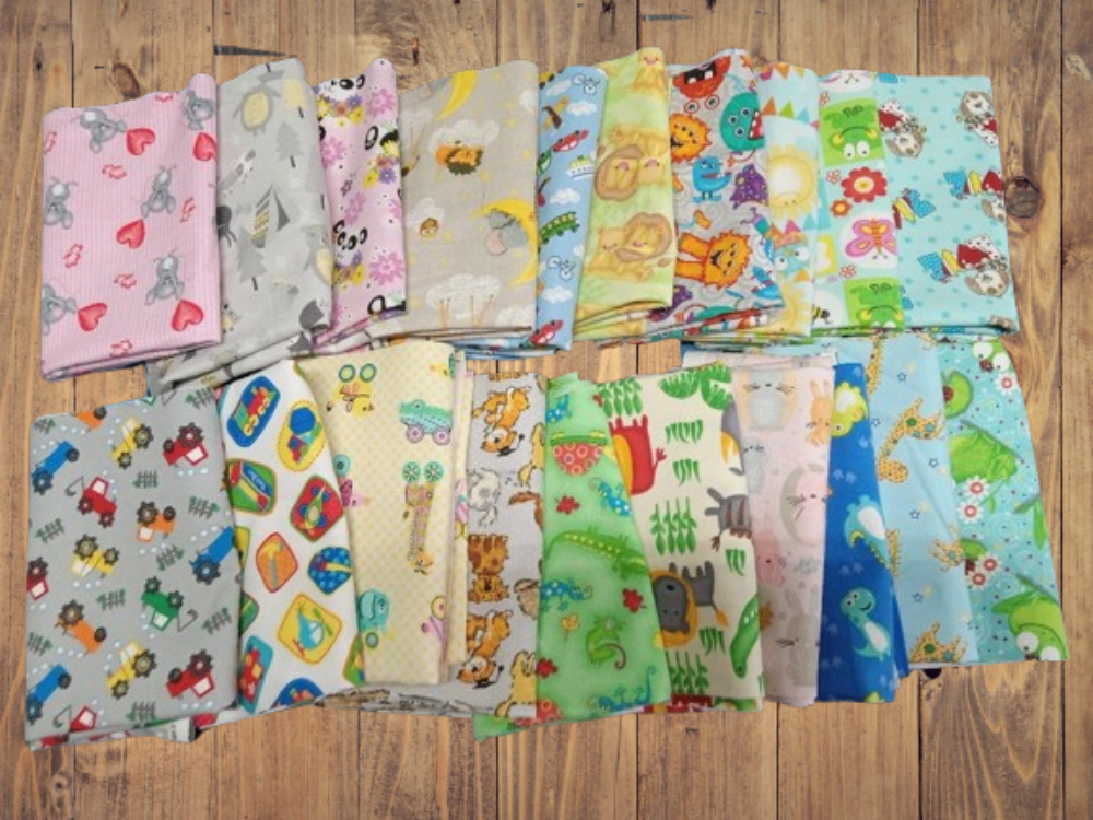 Assorted Children's A.E. Nathan Flannel - 1/2 Yard Cuts -  20 Prints- Fabric Bundle