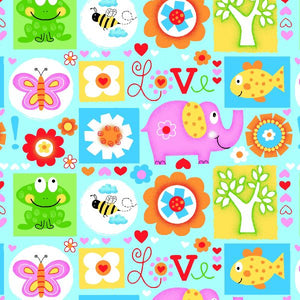 Handmade Blanket, Burp Rag/ Security Blanket, and Bib Nursery Animals Love