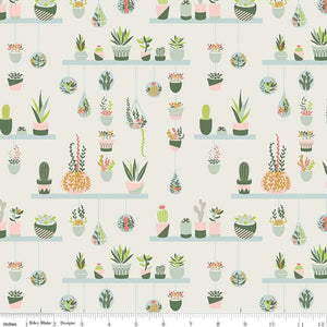 Arid Oasis Cactus Off White Cotton Fabric
