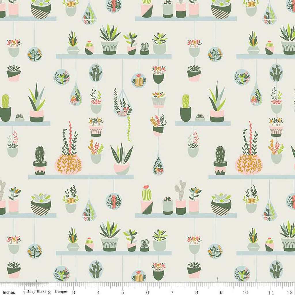 Arid Oasis Cactus Off White Cotton Fabric