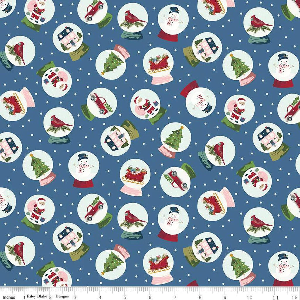 Christmas Village Snow Globes Cotton Fabric