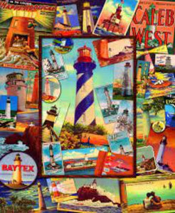 Retro Lighthouses Cotton Fabric
