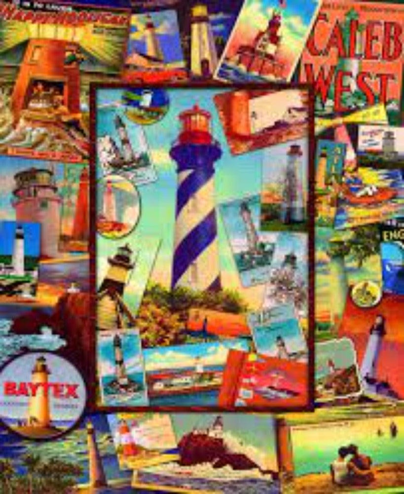 Retro Lighthouses Cotton Fabric