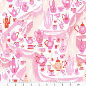 Down the Rabbit Hole Tea Party White Cotton Fabric