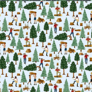 Woodsmen Got Wood Sky Blue Cotton Fabric