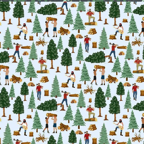 Woodsmen Got Wood Sky Blue Cotton Fabric