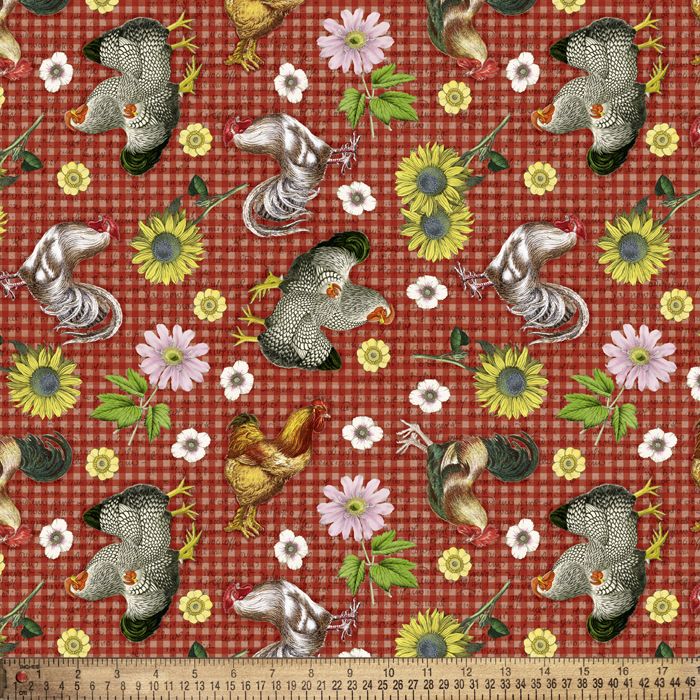 Handmade Valance or Curtain Panel Farmhouse Gingham Chickens Roosters