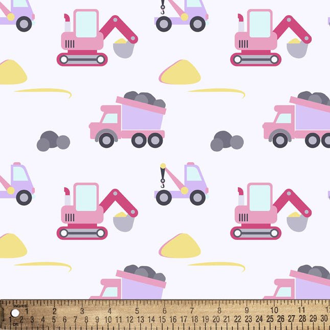 Baby Construction Pink Flannel Fabric