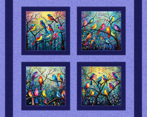 Feathered Friends Pillow Panel Cotton Fabric