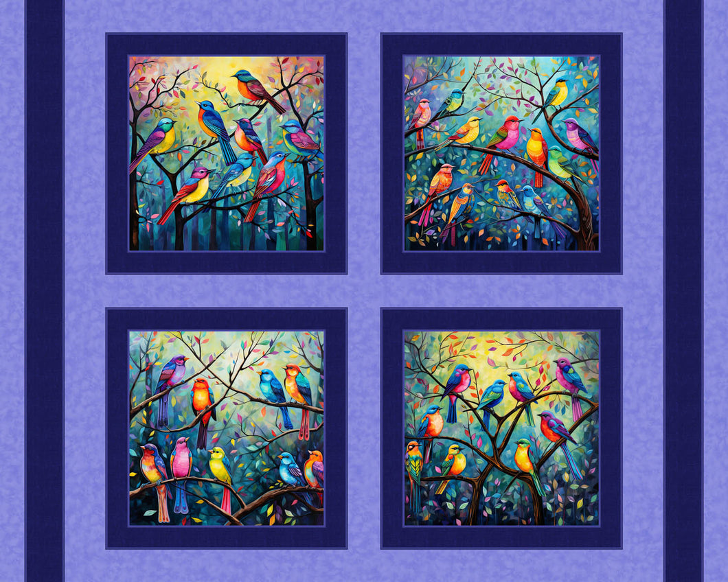 Feathered Friends Pillow Panel Cotton Fabric