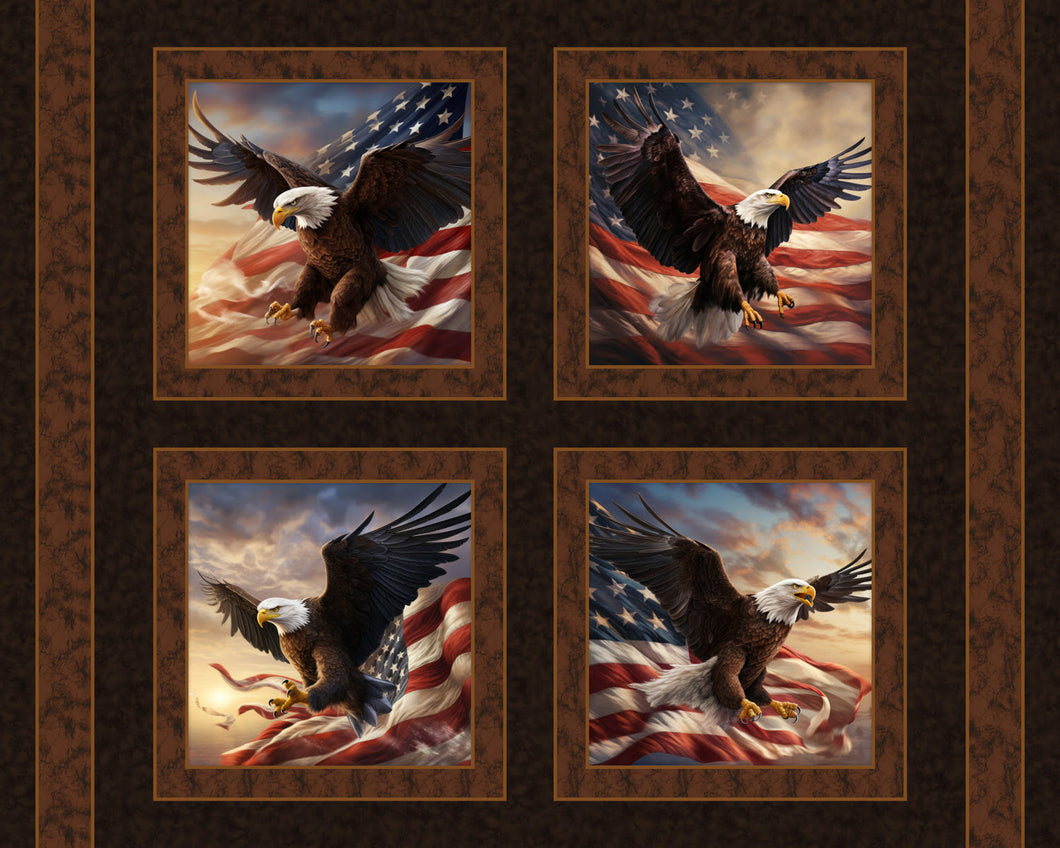 Flying Proud Patriotic Eagle Pillow Panel Cotton Fabric